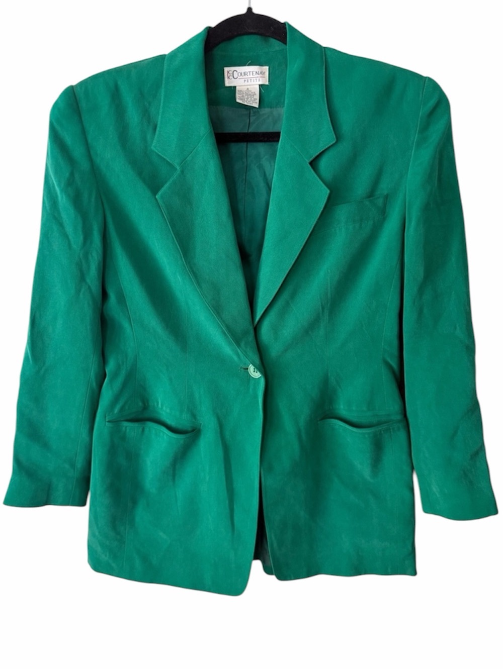 Courtenay Vintage 100% Silk Emerald Green Single-Button Blazer Size 4